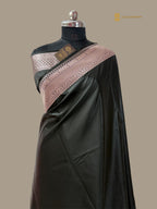 Black Premium Mashru Katan Silk Banarasi Saree with Plain Body