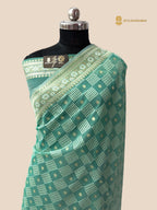 Pastel Green Premium Cotton Jamdani Banarasi Saree - All Over Jaal