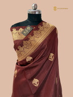 Pure Mango Katan Silk Handloom Banarasi Saree - All Over Kadhua Motifs