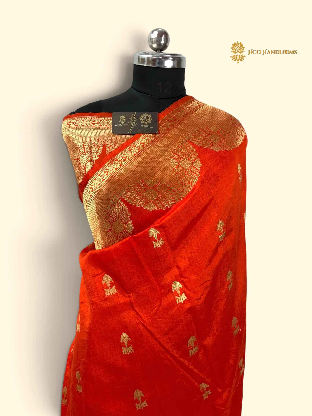 Orange Pure Mango Katan Silk Handloom Banarasi Saree - All Over Motifs