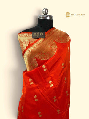 Orange Pure Mango Katan Silk Handloom Banarasi Saree - All Over Motifs
