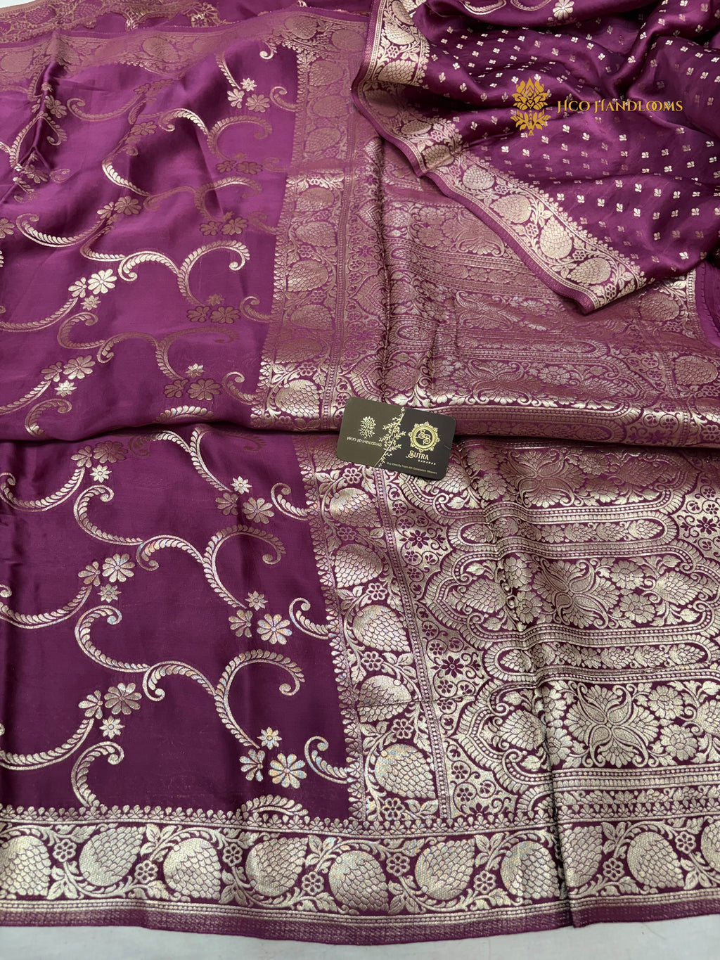 Purple Premium Mashru Katan Silk Jangla Floral Banarasi Saree