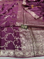 Purple Premium Mashru Katan Silk Jangla Floral Banarasi Saree