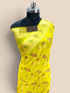 Yellow Pure Khaddi Chiffon Silk Banarasi Saree - Floral Motifs