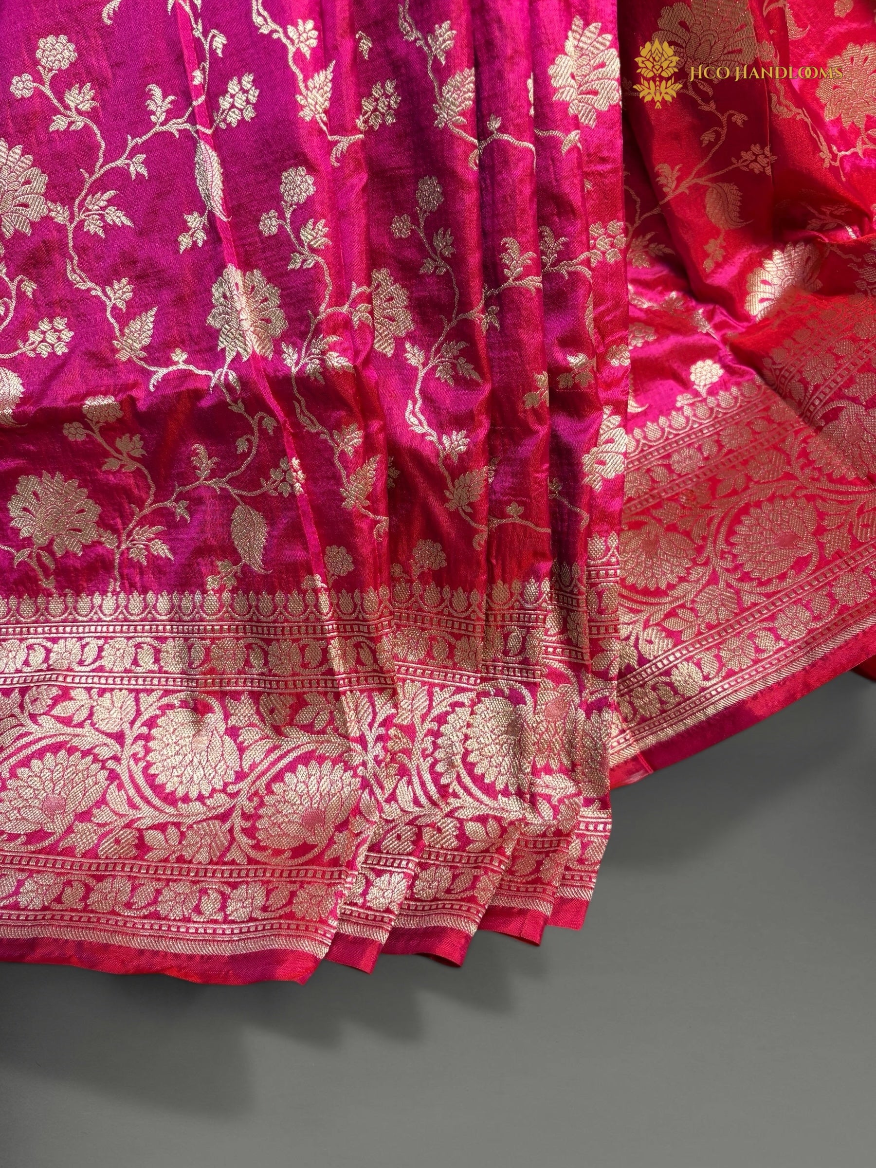Pure Katan Silk Handloom Banarasi Saree - All Over Floral Jangla