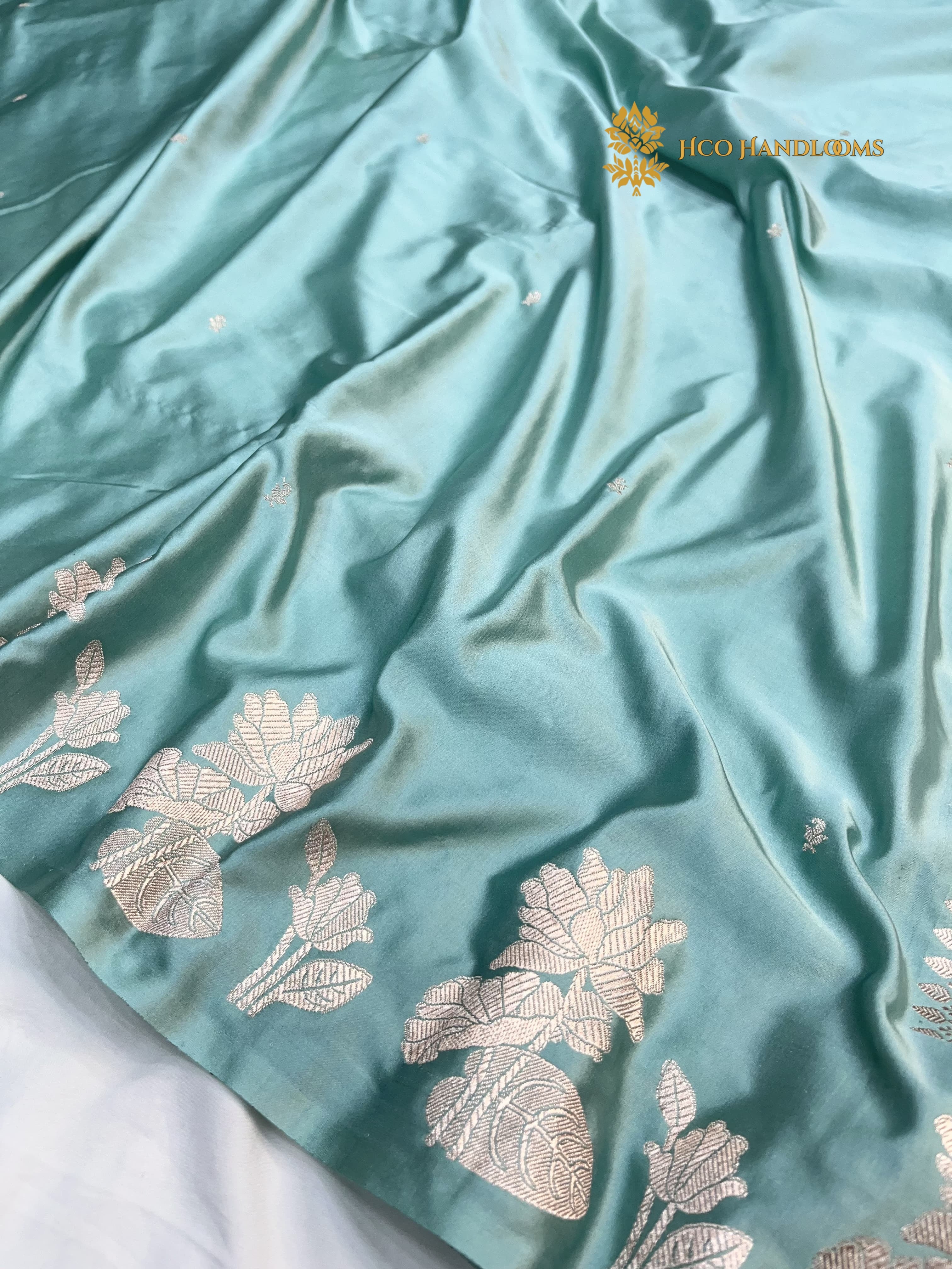 Light Blue Premium Mashru Katan Silk Banarasi Saree - All Over Smnall Motifs