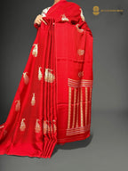 Premium Mashru Crepe Satin Silk Banarasi Saree - All Over Paisley Motifs