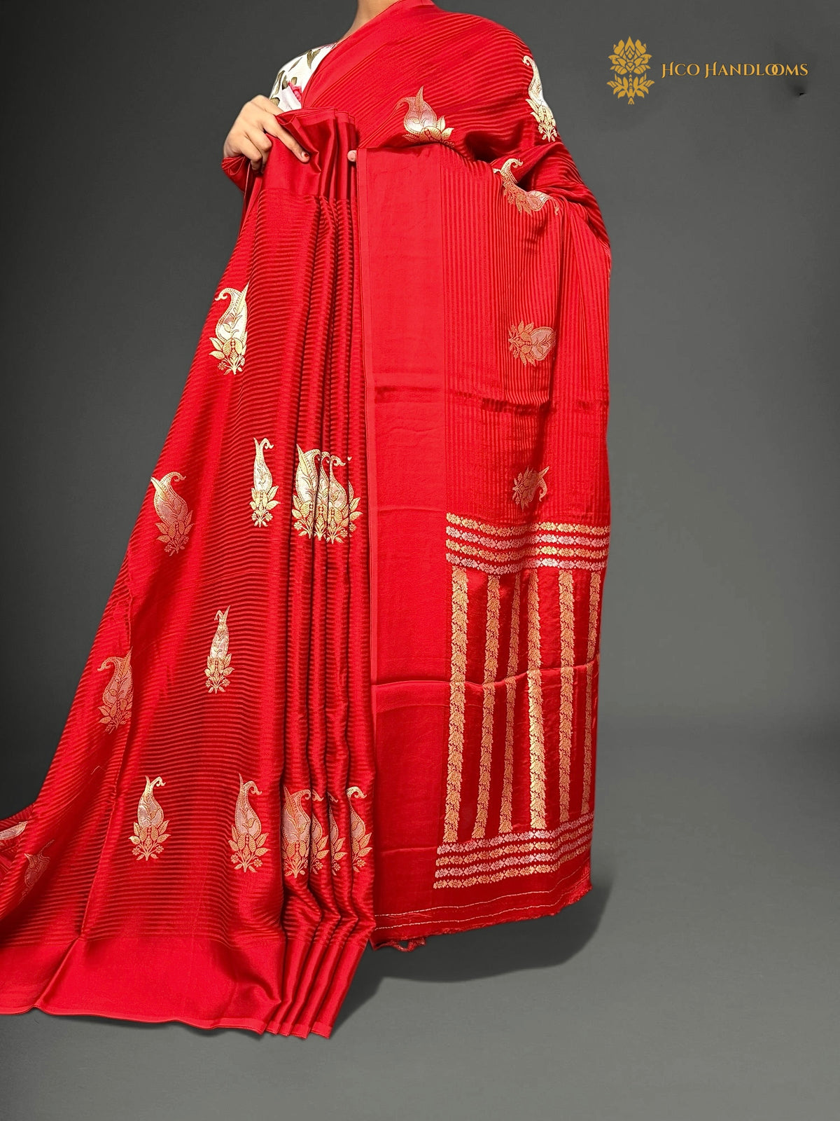 Premium Mashru Crepe Satin Silk Banarasi Saree - All Over Paisley Motifs