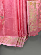 Premium Mashru Crepe Satin Silk Banarasi Saree - All Over Leafs Motifs