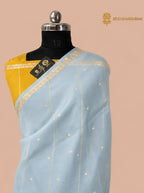 Powder Blue Pure Kora Silk Handloom Banarasi Saree - All Over Small Buti