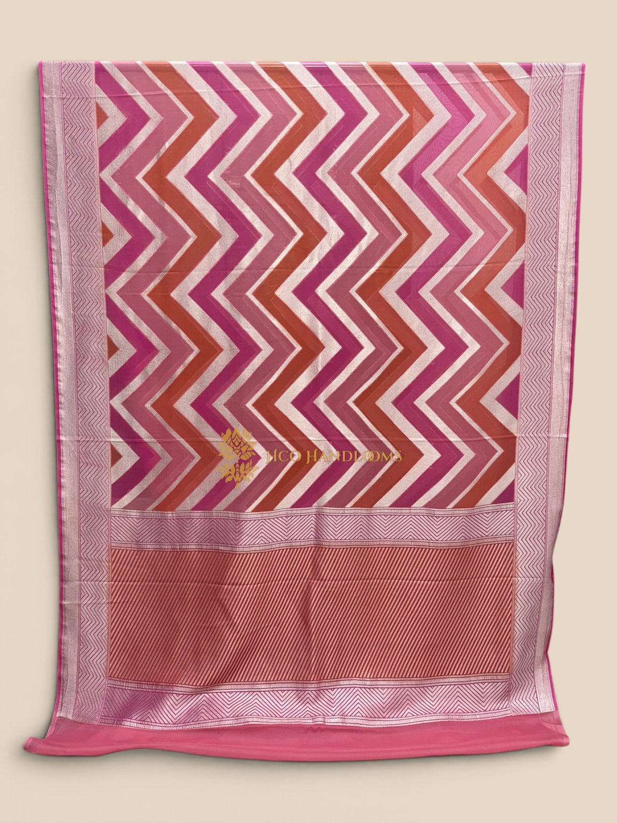 Rangkat Pure Khaddi Georgette Handloom Banarasi Saree - Zig-Zag Pattern