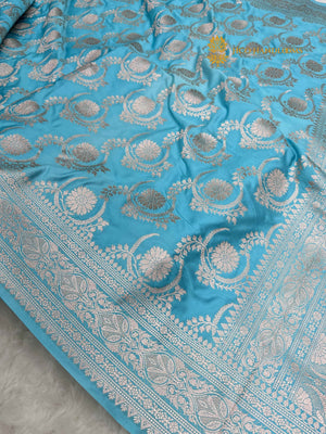 Blue Premium Mashru Katan Silk Banarasi Saree - All Over Jaal