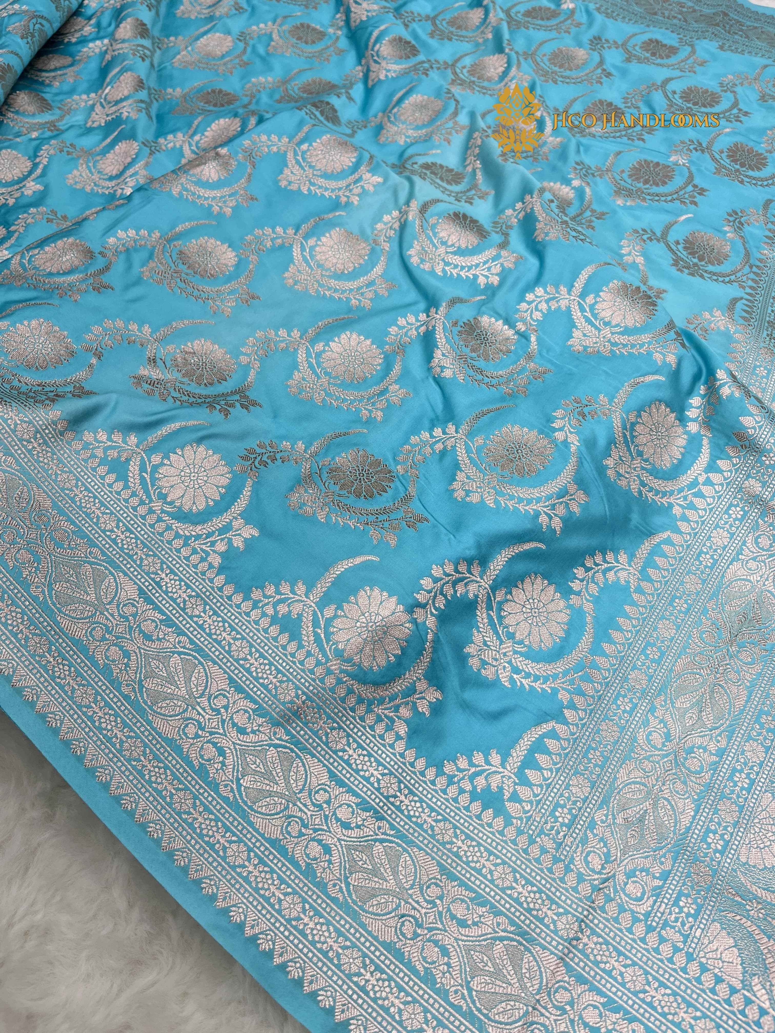 Blue Premium Mashru Katan Silk Banarasi Saree - All Over Jaal