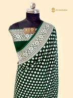 Bottle Green Pure Khaddi Georgette Silk Handloom Banarasi Saree