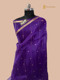Regal Purple Pure Kora Silk Handloom Banarasi Saree - All Over Small Buti