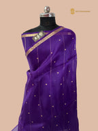 Regal Purple Pure Kora Silk Handloom Banarasi Saree - All Over Small Buti