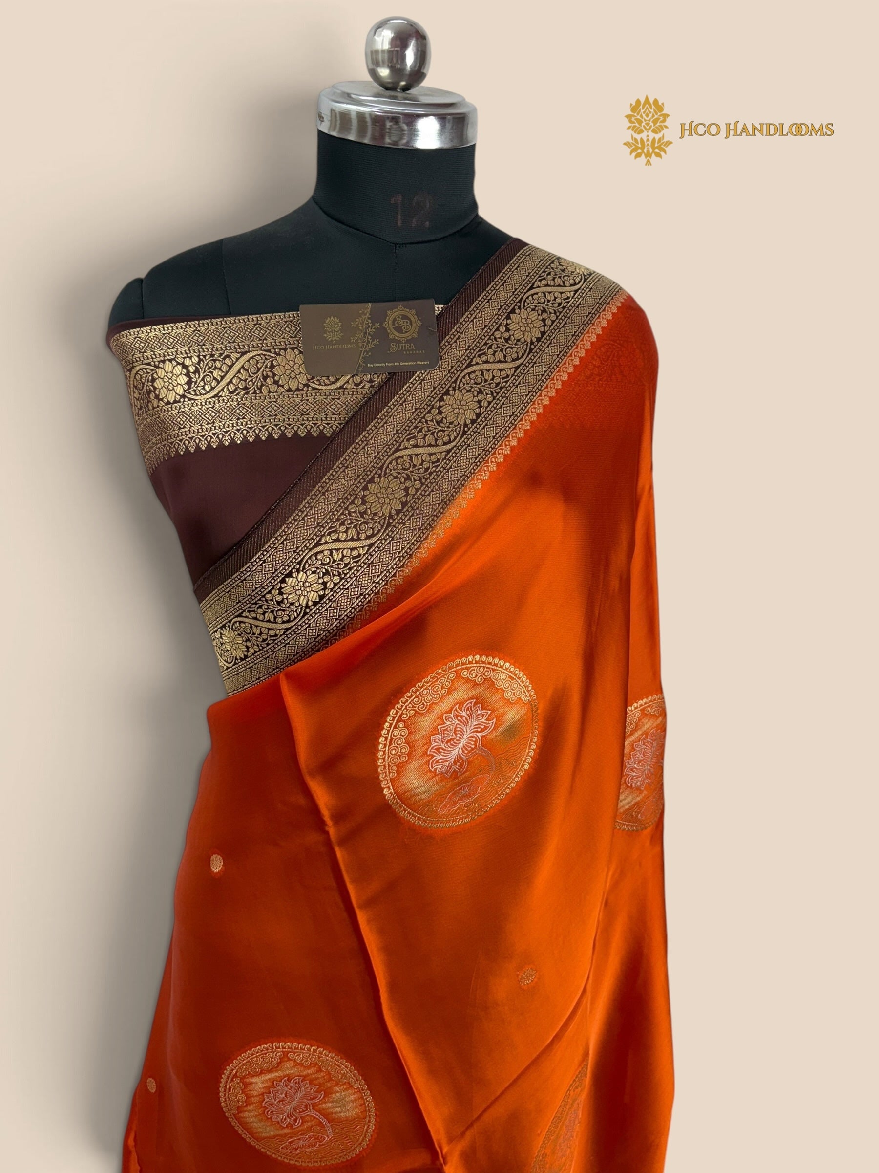 Premium Mashru Crepe Silk Banarasi Saree - All Over Lotus Motifs