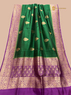 Contrast Pure Mango Katan Silk Handloom Banarasi Saree - All Over Kadua Motifs