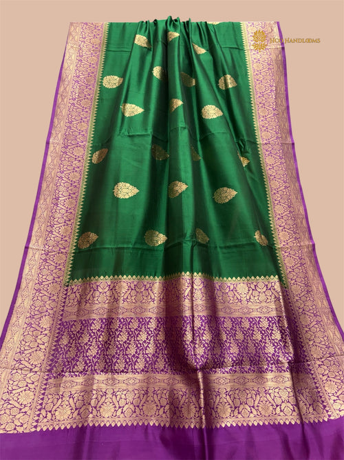 Contrast Pure Mango Katan Silk Handloom Banarasi Saree - All Over Kadua Motifs