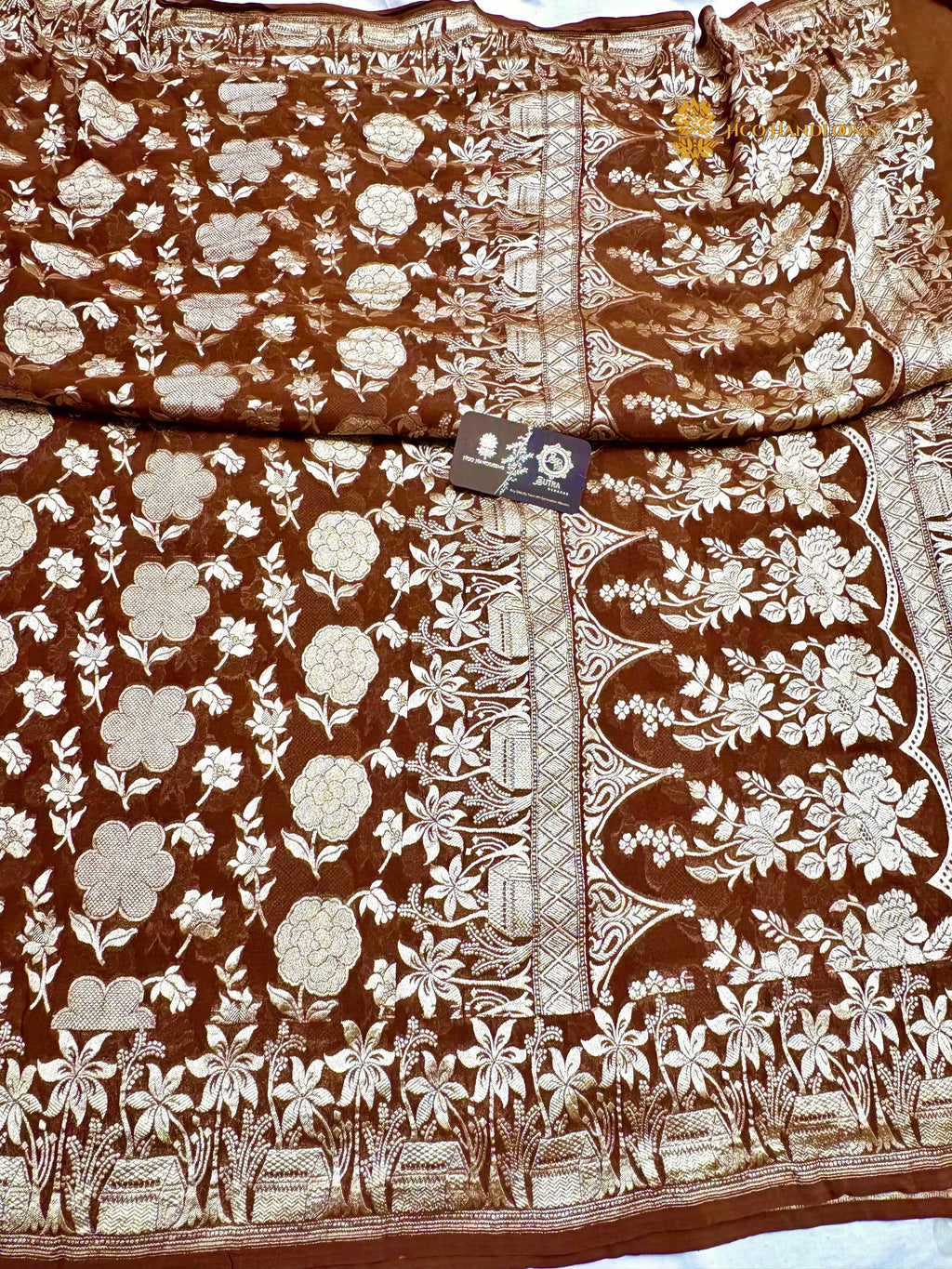 Pure Khaddi Georgette Silk Handloom Banarasi Saree - All Over Jaal
