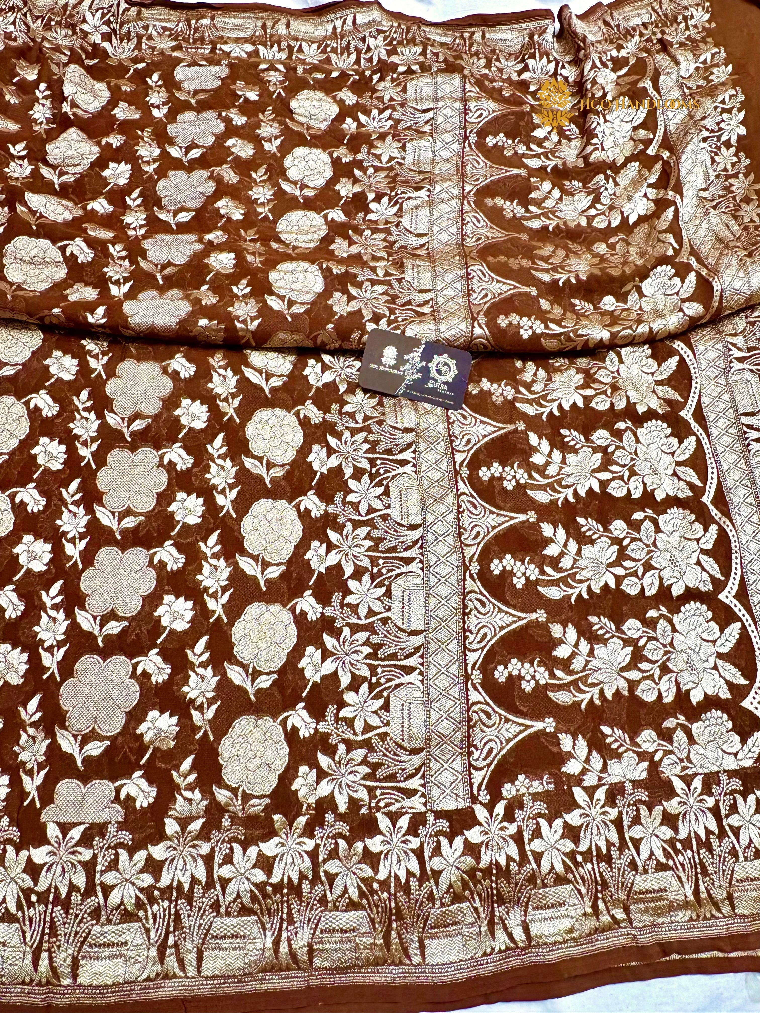 Pure Khaddi Georgette Silk Handloom Banarasi Saree - All Over Jaal
