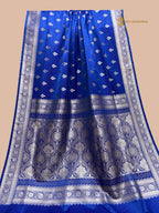 Regal Blue Premium Mashru Katan Silk Banarasi Saree - All Over Floral Motifs