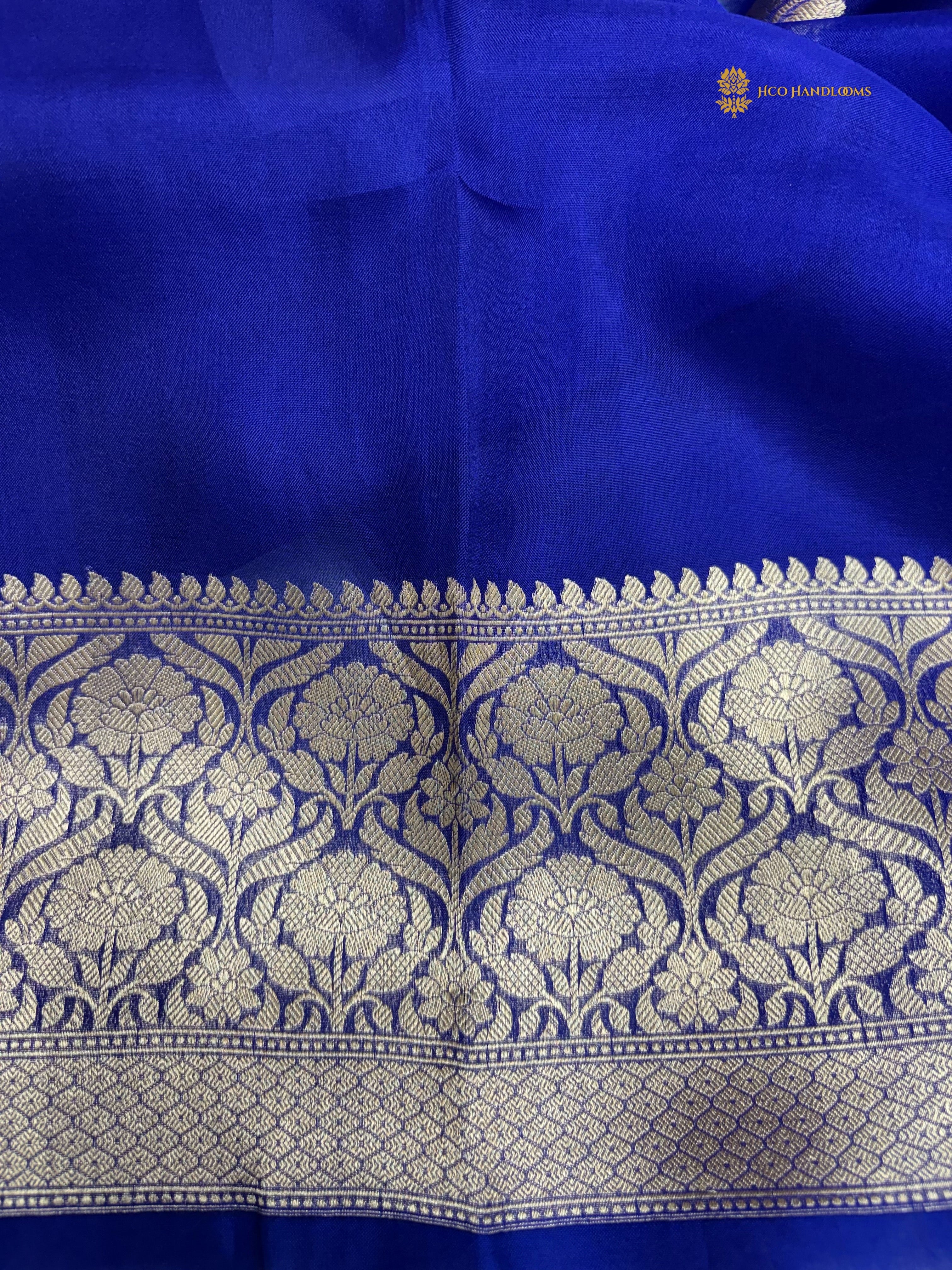 Regal Blue Pure Kora Silk Handloom Banrasi Saree - All Over Kadhua Motifs