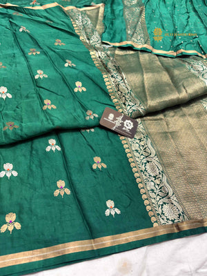 Green Pure Mashru Katan Silk Handloom Bnarasi Saree - All Over Meenakari Motifs