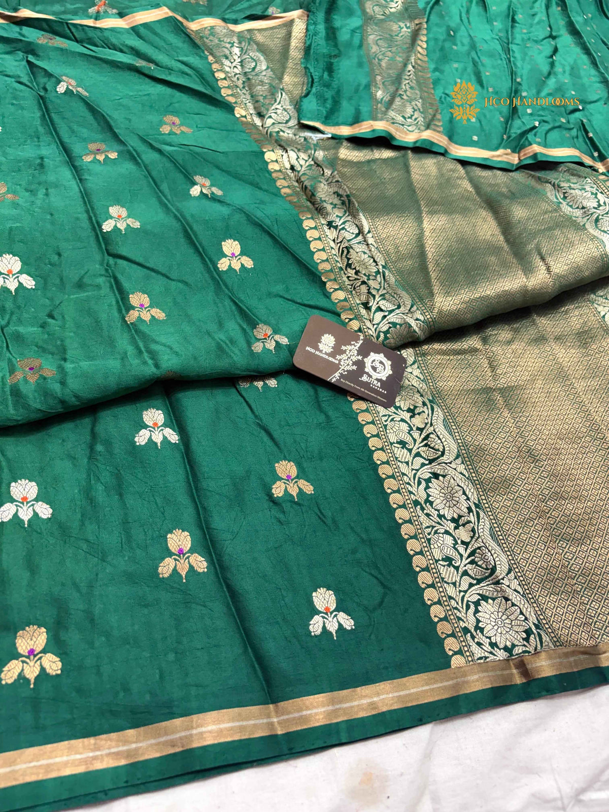 Green Pure Mashru Katan Silk Handloom Bnarasi Saree - All Over Meenakari Motifs