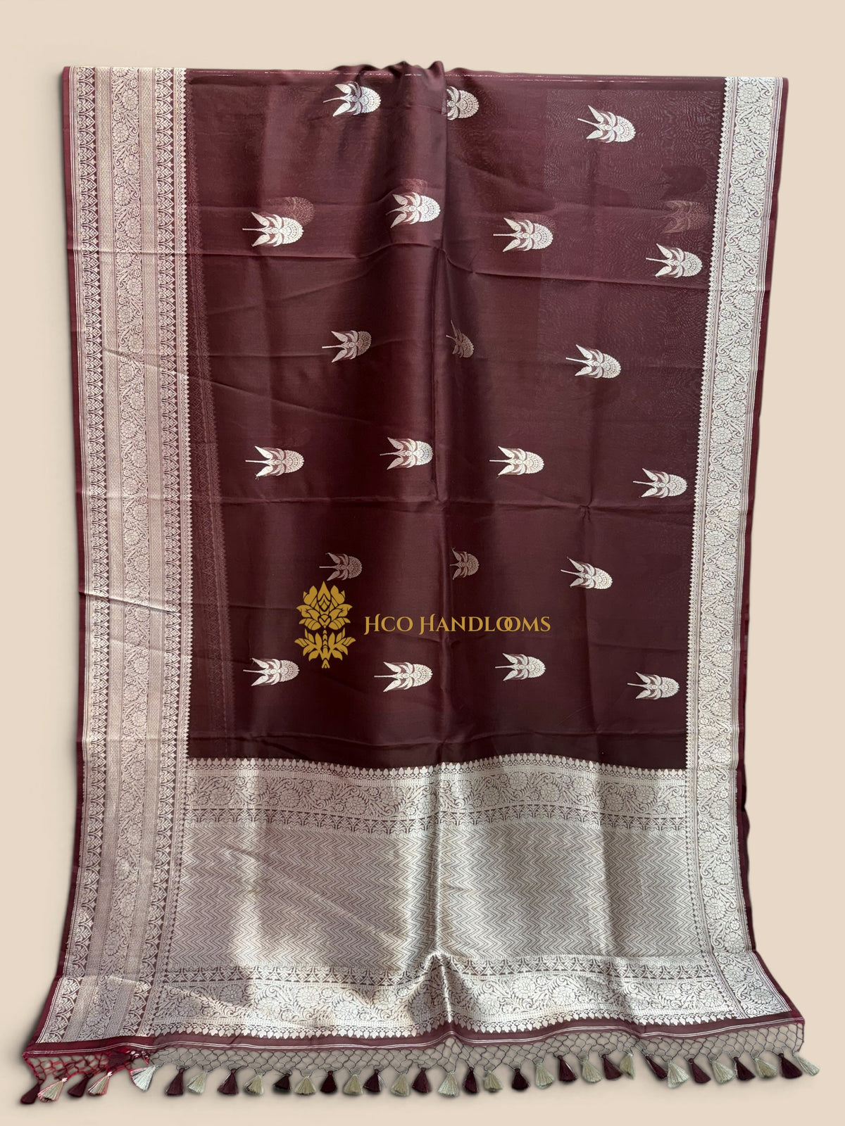Wine Pure Kora Silk Handloom Banarasi Saree - All Over Kadhua Motifs