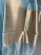 Regal Light Blue Pure Kora Silk Handloom Banrasi Saree - All Over Kadhua Motifs