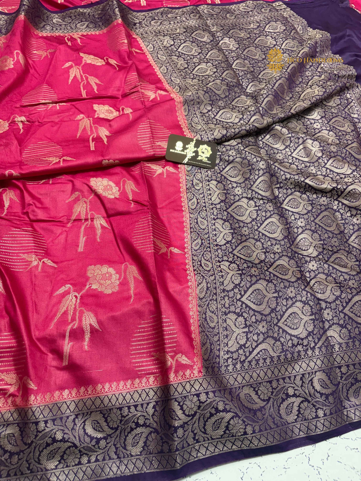 Contrast Premium Soft Silk Banarasi Saree - All Over Floral Design