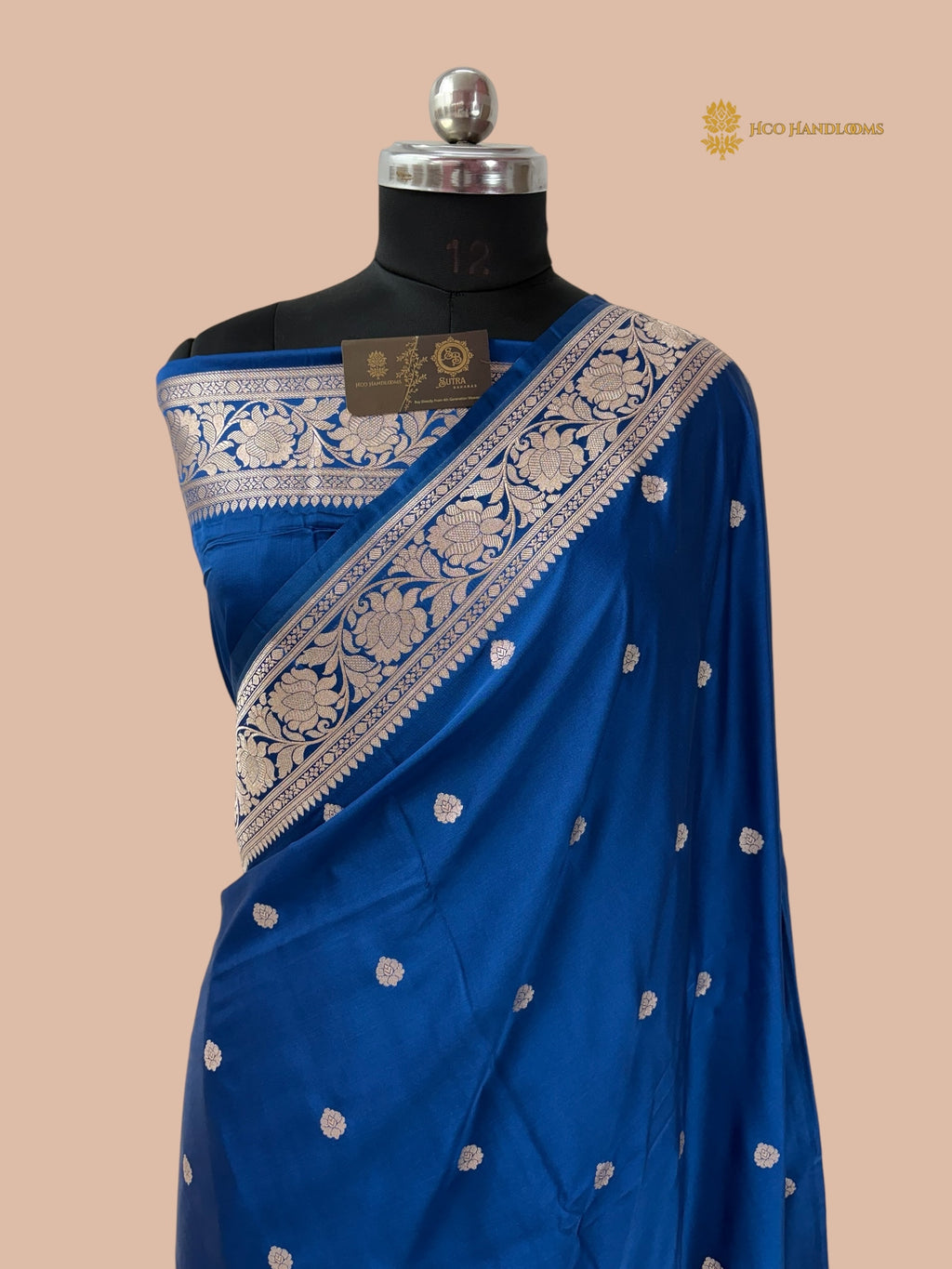 Regal Blue Premium Mashru Katan Silk Banarasi Saree - All Over Floral Motifs