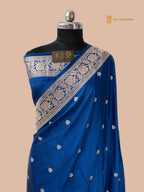 Regal Blue Premium Mashru Katan Silk Banarasi Saree - All Over Floral Motifs
