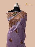Mauve Pure Kora Silk Handloom Banarasi Saree - All Over Kadhua Motifs