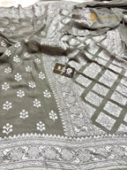 Gray Pure Khaddi Georgette Silk Handloom Banarasi Saree