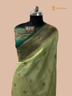 Green Pure Tussar Silk Handloom Banarasi Saree - All Over Motifs