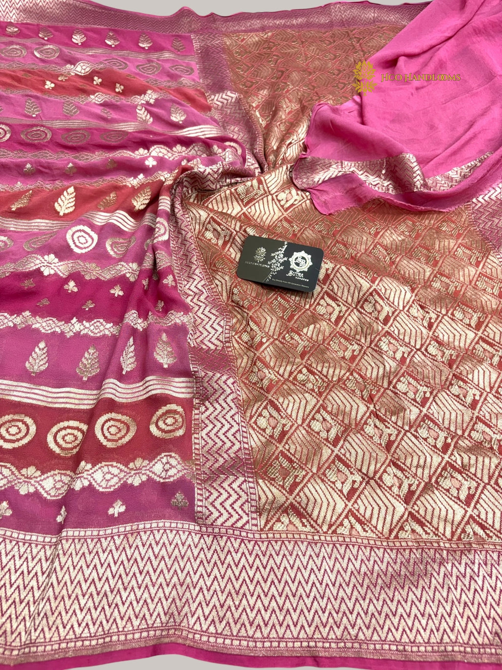 Rangkat Pure Khaddi Georgette Silk Handloom Banarasi Saree - Water Zari