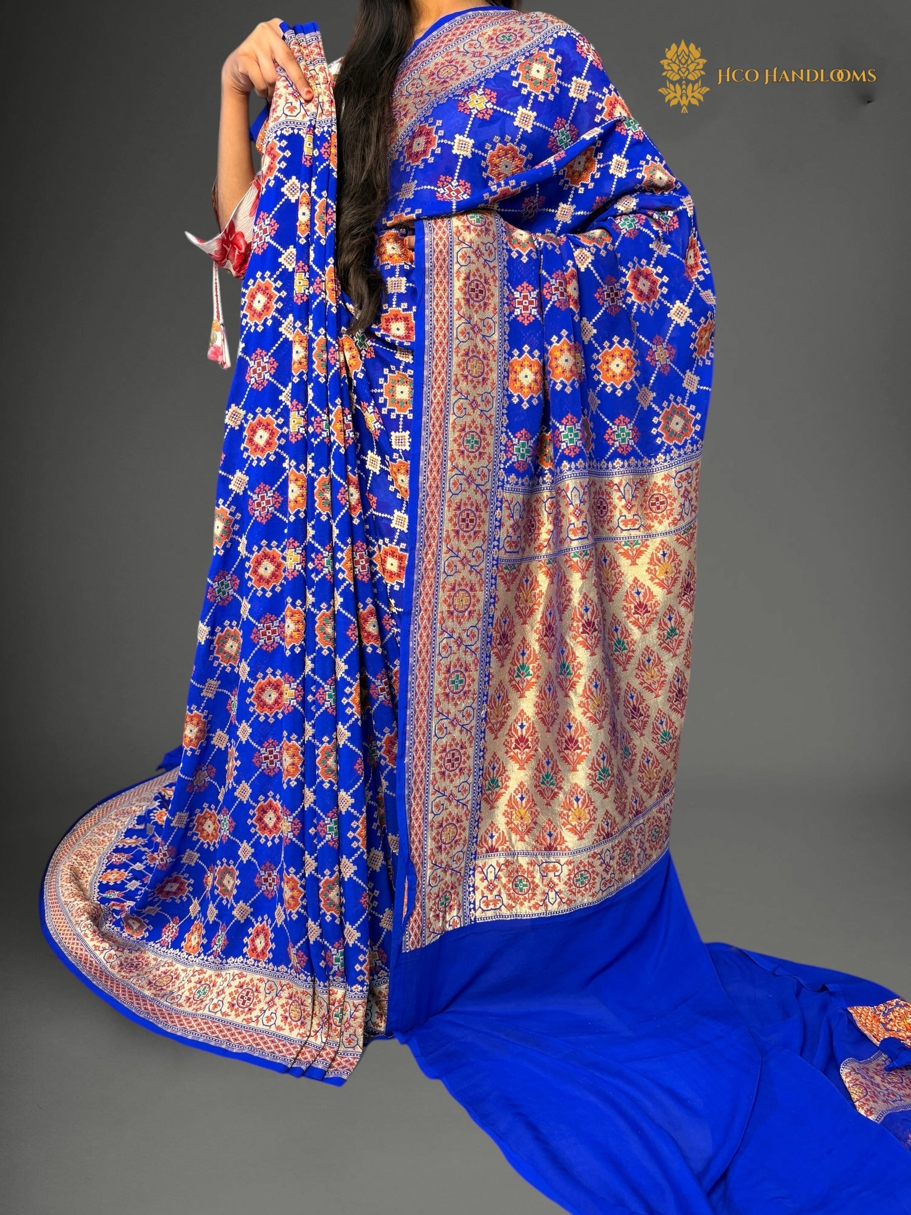 Pure Khaddi Georgette Silk Handloom Banarasi Saree - All Over Meenakari Jangla