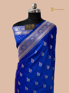 Regal Blue Premium Mashru Katan Silk Banarasi Saree - All Over Floral Motifs