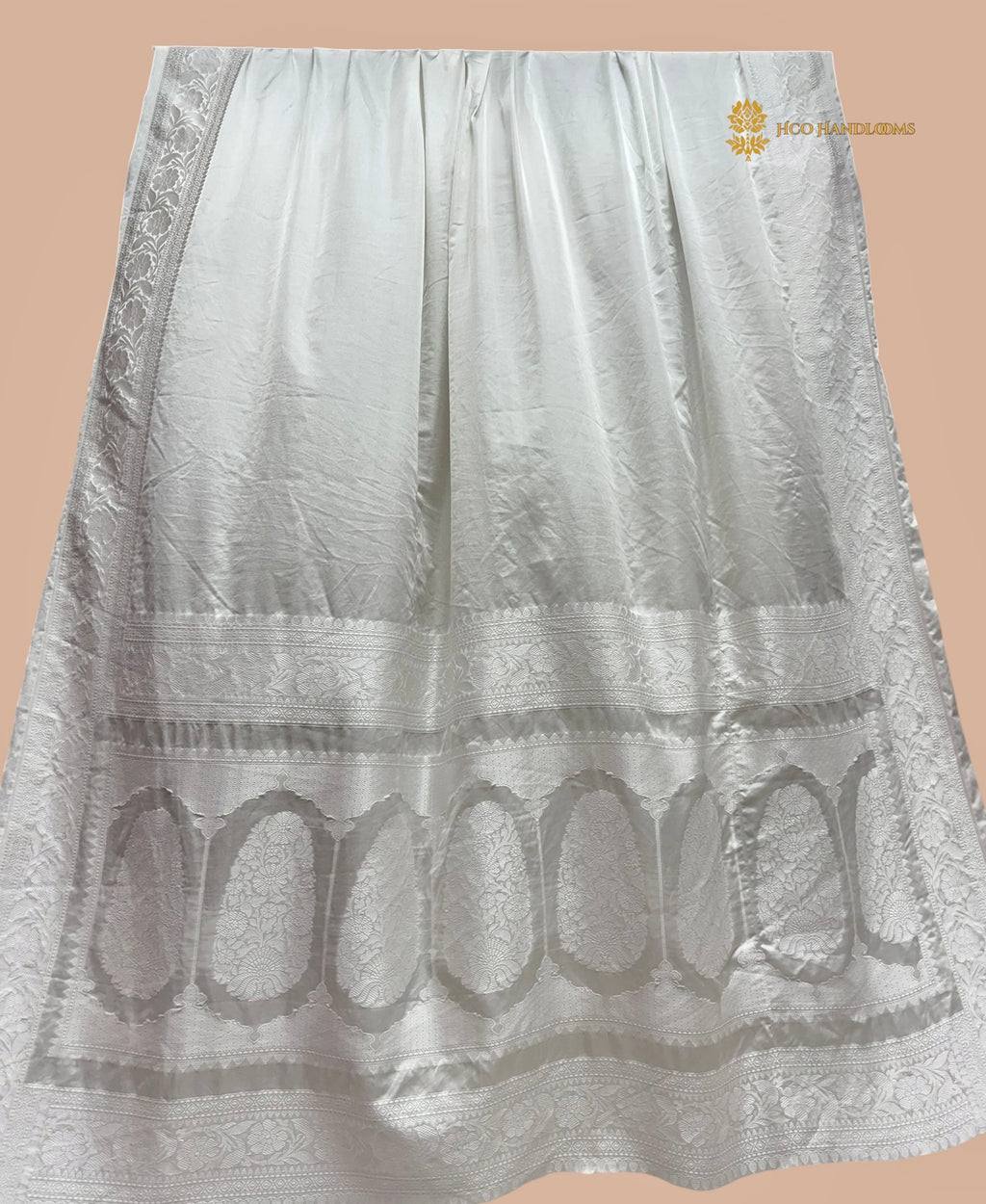 White Premium Mashru Katan Silk Banarasi Saree - All Over Plain Body