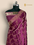 Purple Premium Mashru Katan Silk Jangla Floral Banarasi Saree