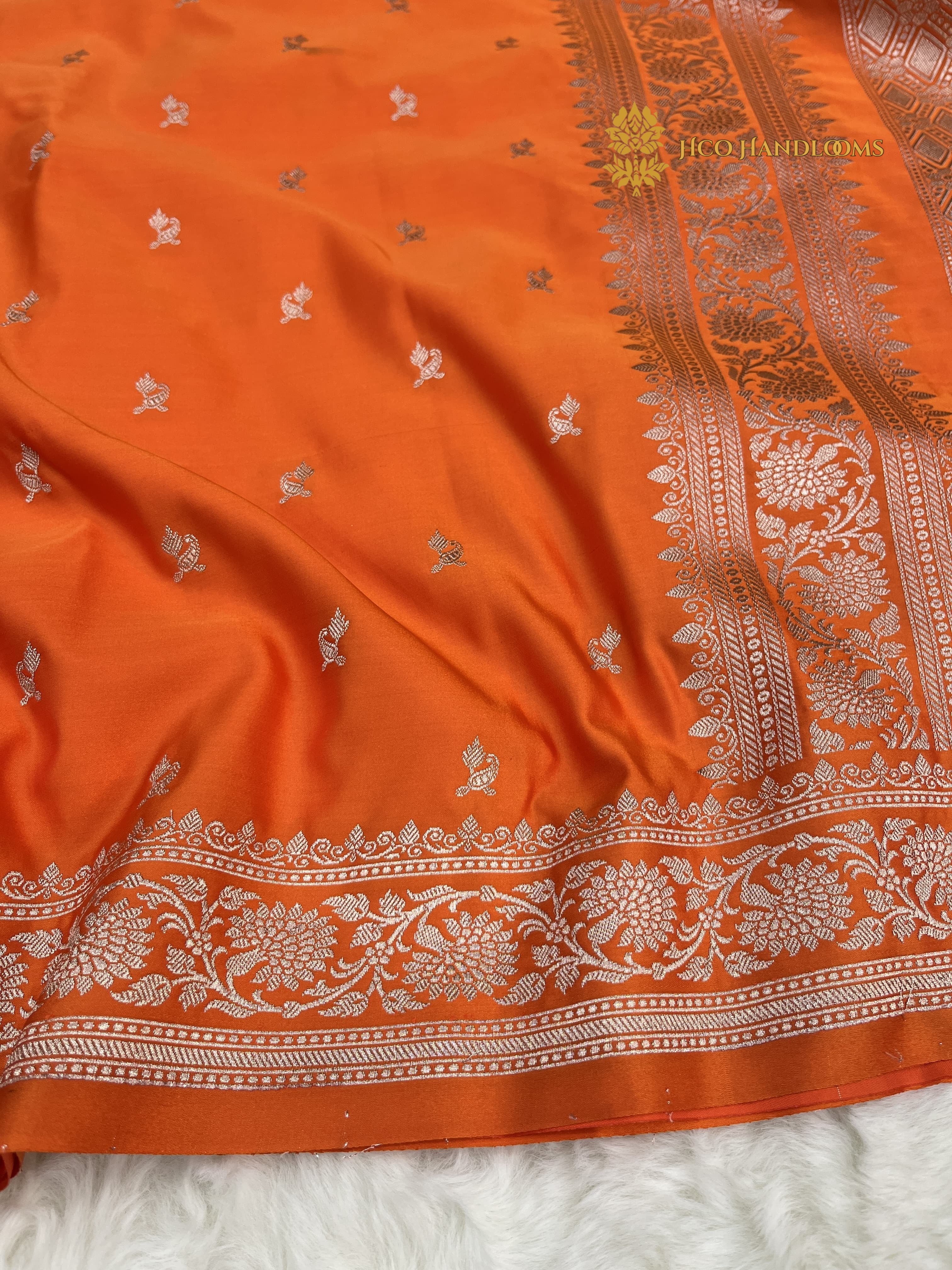 Regal Orange Premium Mashru Katan Silk Banarasi Saree - All Over Motifs