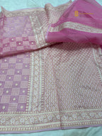 Pastel Pink Premium Cotton Jamdani Banarasi Saree - All Over Jaal