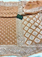Peach Pure Khaddi Georgette Silk Handloom Banarasi Saree