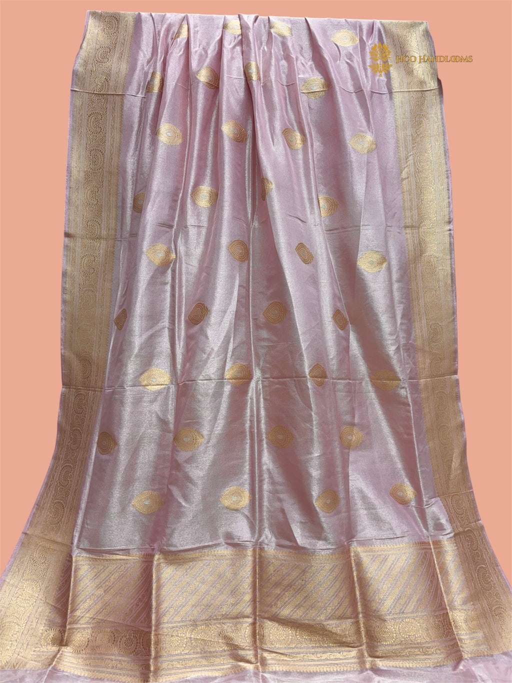 Regal Pink Pure Tissue Silk Handloom Banarasi Dupatta - All Over Kadua Motifs