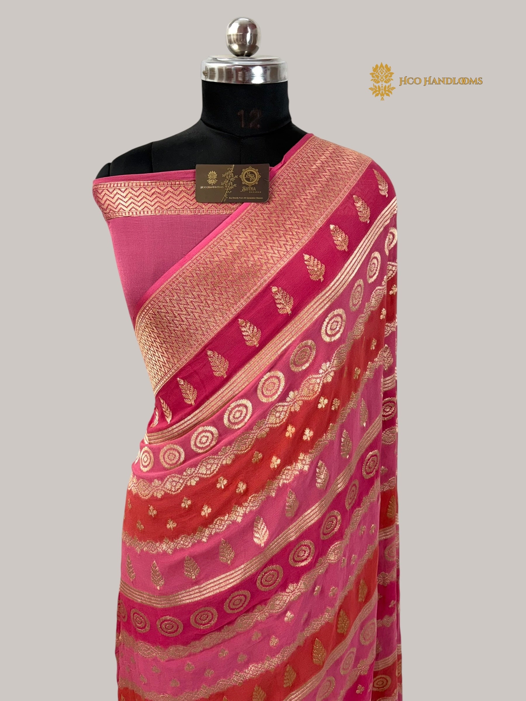 Rangkat Pure Khaddi Georgette Silk Handloom Banarasi Saree - Water Zari
