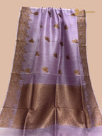 Mauve Pure Kora Silk Handloom Banarasi Saree - All Over Kadhua Motifs