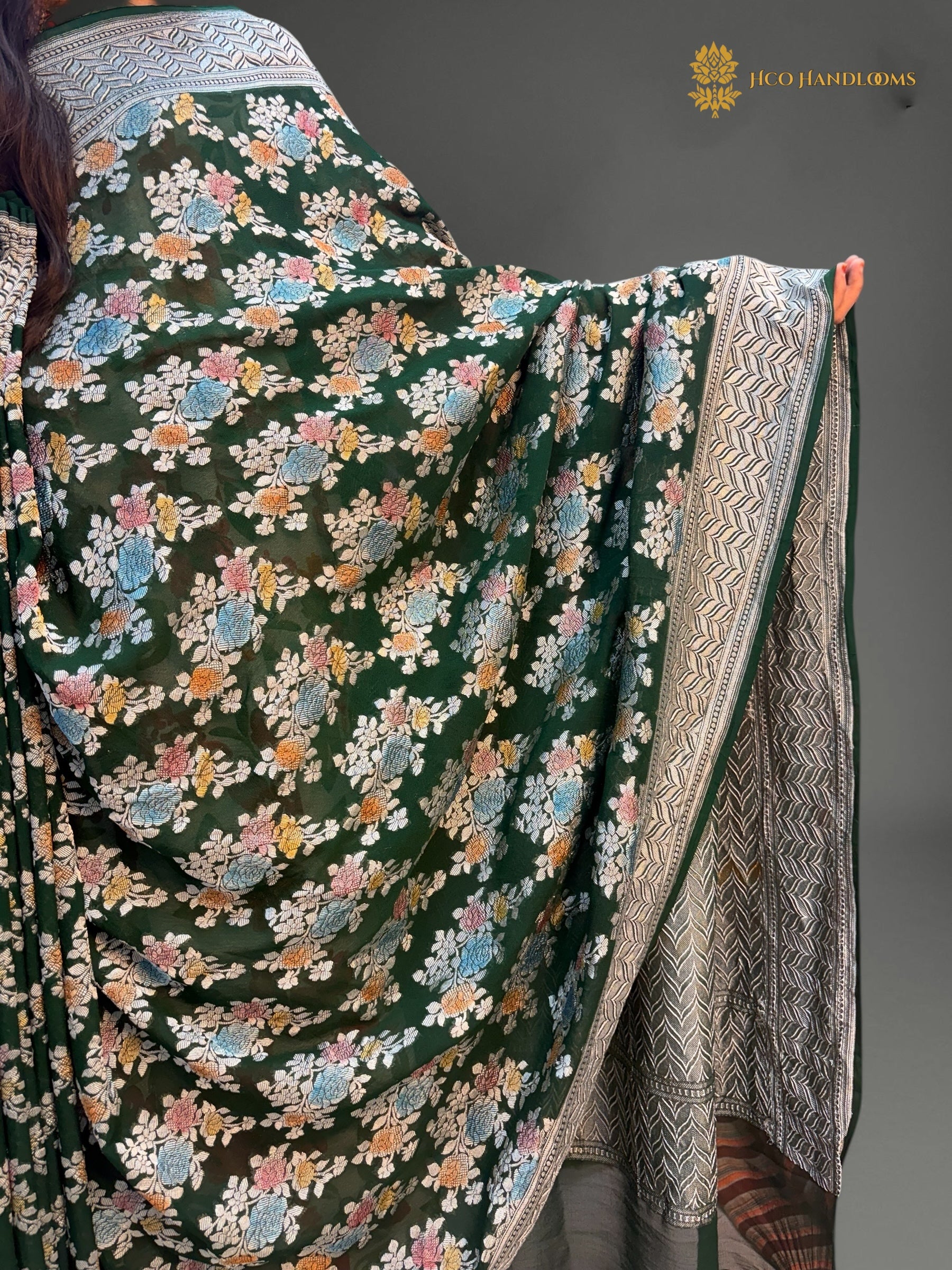 Pure Khaddi Georgette Silk Handloom Banarasi Saree - All Over Meenakari Jangla
