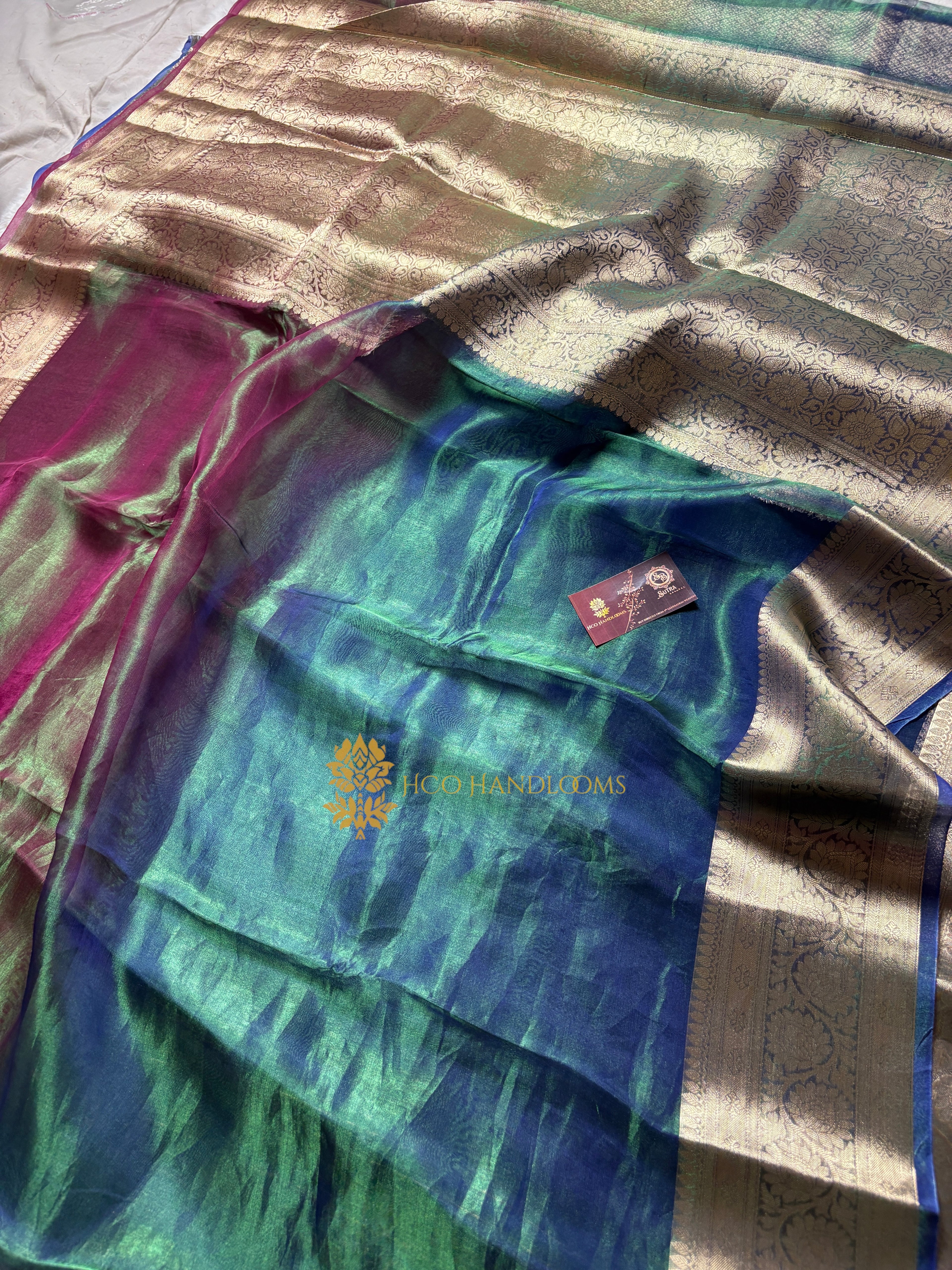 Pure Tissue Silk Plain Multicolour Handloom Banarasi Saree
